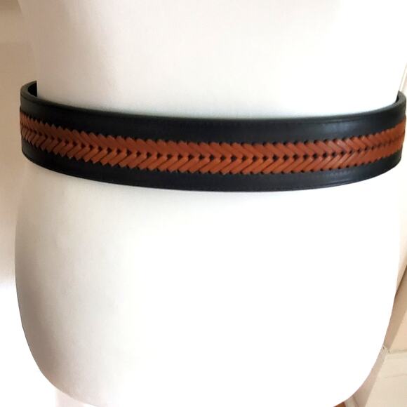 Ariat Brown Black Western Leather Belt Braided Two Tone 32 Silver Tooled Buckle - Picture 7 of 13